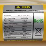 A-OK AM35-6/28-MEL-HD RF 120VAC Roller Shade Motor - Label